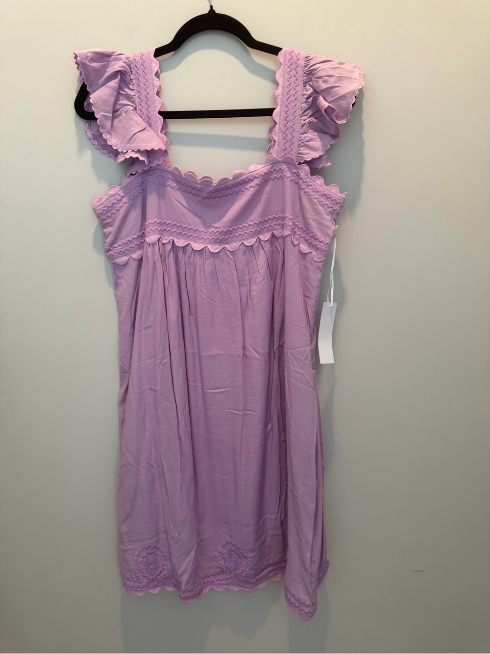 J. Marie Square-Neck Lilac Embroidered Mini Linen Blend Dress - Picture 3 of 9